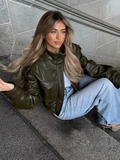 Women's Biker Style Jacket With Zipper