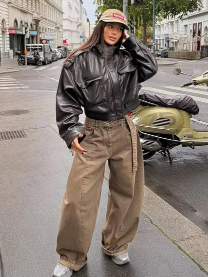 Women's Biker Style Jacket With Zipper
