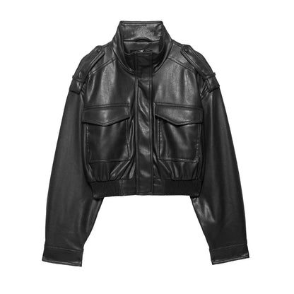 Women's Biker Style Jacket With Zipper